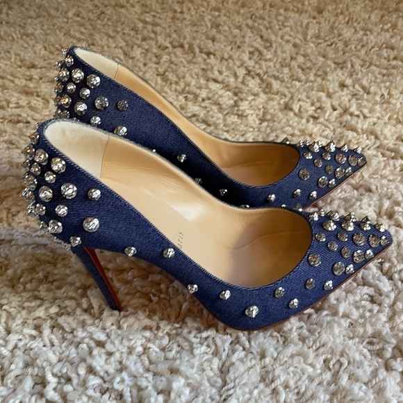 Louboutin Aimantaclou Studded Blue Denim Pumps Heels Size 39 - Picture 14 of 16